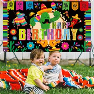 WATINC Mexican Fiesta Happy Birthday Backdrop Banner XtraLarge Mexico Cinco De Mayo Background May 5 Carnival Theme Party Decorations Supplies Photo Booth Props for Indoor Outdoor Wall 78 x 45 Inch