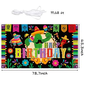 WATINC Mexican Fiesta Happy Birthday Backdrop Banner XtraLarge Mexico Cinco De Mayo Background May 5 Carnival Theme Party Decorations Supplies Photo Booth Props for Indoor Outdoor Wall 78 x 45 Inch