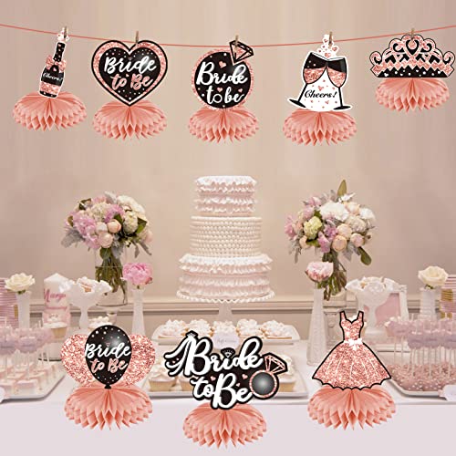 8Pcs Bachelorette Party Decorations Bride to Be Honeycomb Centerpieces, Rose Gold Bridal Shower Table Topper Party Supplies, Pink Hens Night Women Table Centerpieces Wedding Engagement Decor