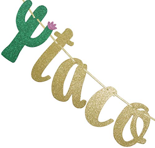 Taco Bout A Baby Gold Glitter Banner Sign Garland for Mexican Fiesta Themed Baby Shower Party Decorations Supplies Cursive Bunting Photo Booth Props