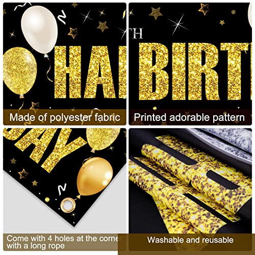 40th Birthday Banner Decorations for Men Women, Black Gold Happy 40 Birthday Yard Banner Sign Party Supplies, Forty Year Old Birthday Party Decor for Indoor Outdoor