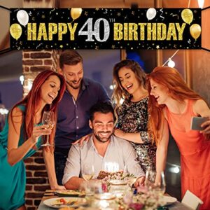 40th Birthday Banner Decorations for Men Women, Black Gold Happy 40 Birthday Yard Banner Sign Party Supplies, Forty Year Old Birthday Party Decor for Indoor Outdoor