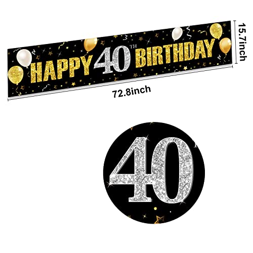 40th Birthday Banner Decorations for Men Women, Black Gold Happy 40 Birthday Yard Banner Sign Party Supplies, Forty Year Old Birthday Party Decor for Indoor Outdoor