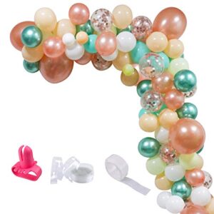 95pcs champagne balloon garland arch kit, teal metallic green rose gold confetti latex balloons backdrop decorations for bridal baby shower wedding anniversary graduation cocktail party supplies