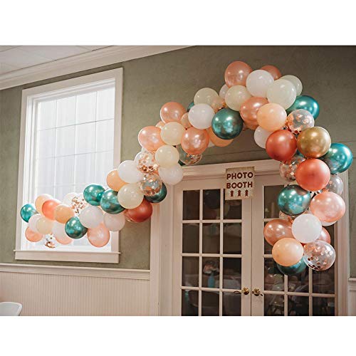 95Pcs Champagne Balloon Garland Arch Kit, Teal Metallic Green Rose Gold Confetti Latex Balloons Backdrop Decorations for Bridal Baby Shower Wedding Anniversary Graduation Cocktail Party Supplies