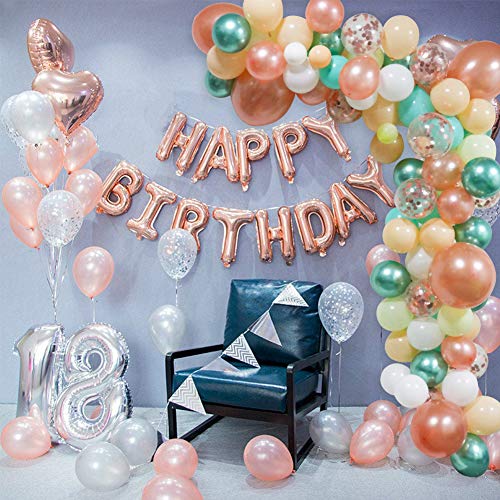 95Pcs Champagne Balloon Garland Arch Kit, Teal Metallic Green Rose Gold Confetti Latex Balloons Backdrop Decorations for Bridal Baby Shower Wedding Anniversary Graduation Cocktail Party Supplies