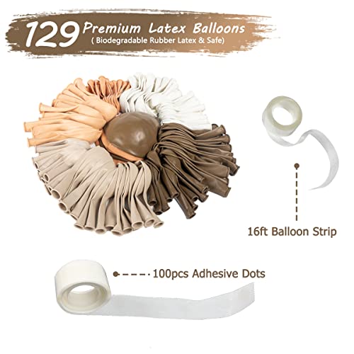 Brown Balloon Garland Kit, JOGAMS 129 Pack Neutral Balloon Arch, 5/10/18 Inch Brown Nude Balloons for Baby Shower Bridal Shower Birthday Decorations Neutral Theme Party Decorations