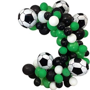 elepplrty soccer party balloon garland-black green white latex balloons with 18inch soccer foil balloons for football theme party decoration