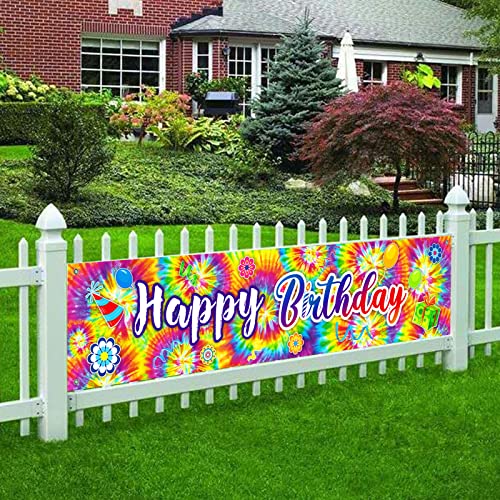 Tie Dye Birthday Banner Tie-Dye Themed Happy Birthday Background Tie Dye Birthday Party Decorations Supplies Rainbow Colorful Paint Photo Booth Props