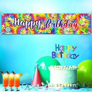 Tie Dye Birthday Banner Tie-Dye Themed Happy Birthday Background Tie Dye Birthday Party Decorations Supplies Rainbow Colorful Paint Photo Booth Props