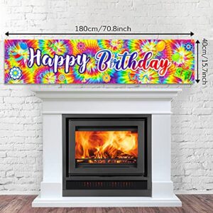 Tie Dye Birthday Banner Tie-Dye Themed Happy Birthday Background Tie Dye Birthday Party Decorations Supplies Rainbow Colorful Paint Photo Booth Props