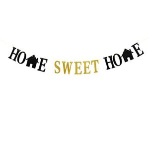 home sweet home banner – welcome home bunting garland for housewarming/family party decorations, welcome home sign gold black glitter.