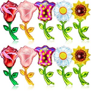 10 pieces colorful foil flower balloon spring summer floral balloon sunflower daisy pink rose red rose tulip mylar balloons decorations for baby shower birthday party wedding