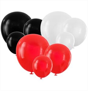 100 red black and white balloons – small & large red and black balloons party decorations supplies pack for deadpool birthday, lumberjack baby shower, graduation, pirate, ladybug, race car, poker…