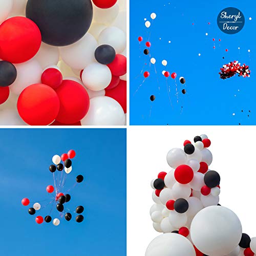 100 Red Black and White Balloons - Small & Large Red and Black Balloons Party Decorations Supplies Pack for Deadpool Birthday, Lumberjack Baby Shower, Graduation, Pirate, Ladybug, Race Car, Poker…