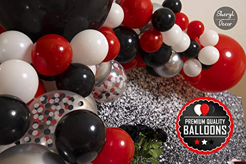 100 Red Black and White Balloons - Small & Large Red and Black Balloons Party Decorations Supplies Pack for Deadpool Birthday, Lumberjack Baby Shower, Graduation, Pirate, Ladybug, Race Car, Poker…