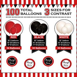 100 Red Black and White Balloons - Small & Large Red and Black Balloons Party Decorations Supplies Pack for Deadpool Birthday, Lumberjack Baby Shower, Graduation, Pirate, Ladybug, Race Car, Poker…