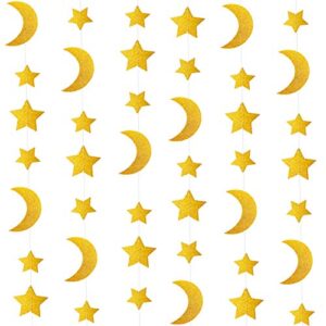 glitter gold twinkle stars crescent paper garlands hanging decorations honey moon wedding engagement favors baby shower birthday christmas party table centerpieces decorations, 29ft