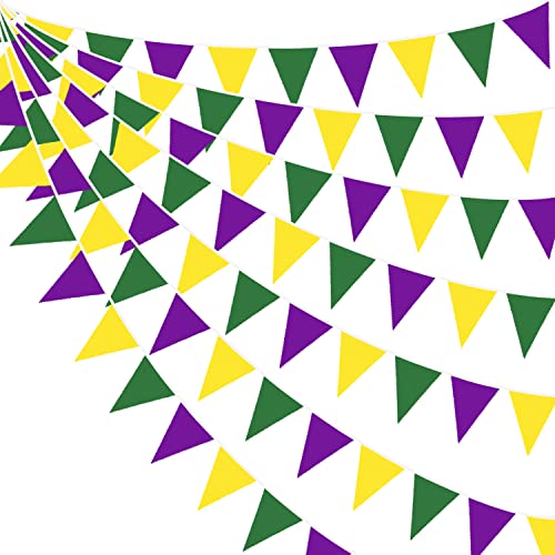 32Ft Yellow Green Purple Pennant Banner Fabric Triangle Flag Bunting Garland Streamer for Mardi Gras Party Mardi Gras Birthday Wedding Engagement Baby Shower Home Outdoor Garden Hanging Decorations