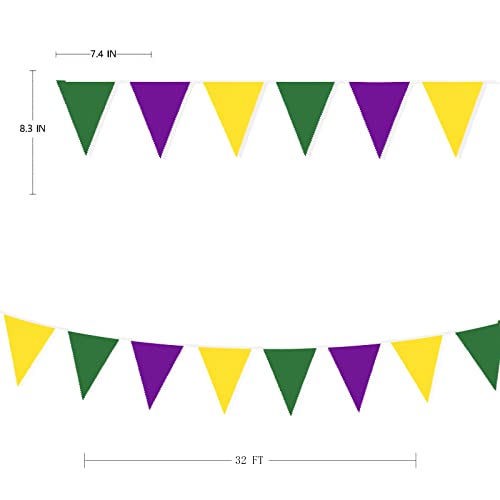 32Ft Yellow Green Purple Pennant Banner Fabric Triangle Flag Bunting Garland Streamer for Mardi Gras Party Mardi Gras Birthday Wedding Engagement Baby Shower Home Outdoor Garden Hanging Decorations