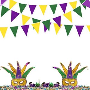 32Ft Yellow Green Purple Pennant Banner Fabric Triangle Flag Bunting Garland Streamer for Mardi Gras Party Mardi Gras Birthday Wedding Engagement Baby Shower Home Outdoor Garden Hanging Decorations