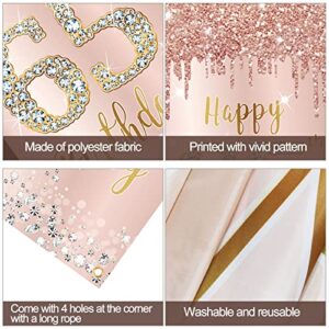 65th Birthday Decorations Door Banner for Women, Pink Rose Gold Happy 65 Birthday Backdrop Party Supplies, 65 Year Old Birthday Poster Door Cover Sign Decor