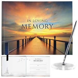 funeral guest book, in loving memory funeral guestbook with pen, pond design memorial service guest book, memorial guest book, memorial book, funeral book, signature book, funeral book guest