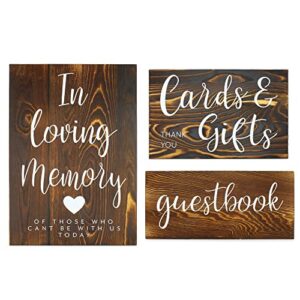 Darware Wooden Wedding Reception Signs (Set of 3, Brown); for Guests, Gifts, and Memorial