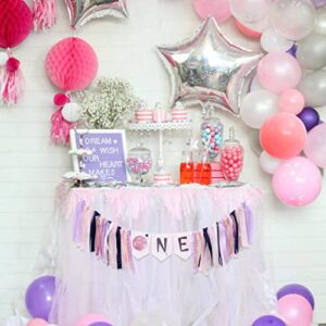 Outer Space Planets High Chair Banner - Astronaut Rocket 1st Birthday Girl High Chair ONE Banner - First Trip Around the Sun Party Decor (PINK GIRL SPACE HF)