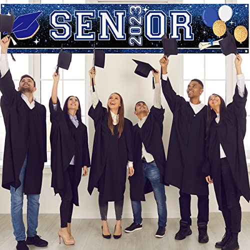 2023 Blue and White Graduation Banner Larger Senior Banner Yard Sign Lawn Outdoor Garden for Class of 2023 Graduation Decorations