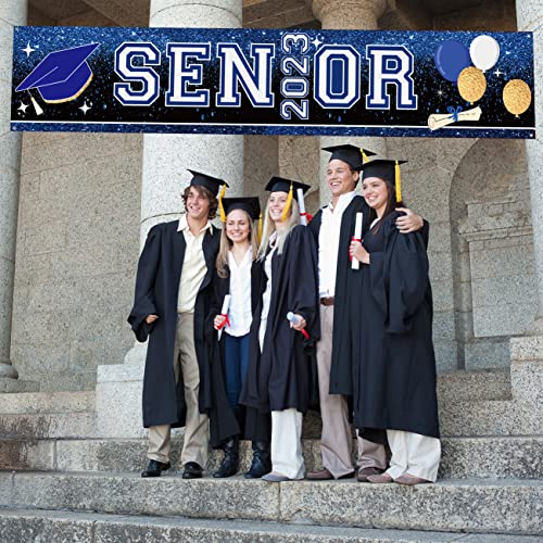 2023 Blue and White Graduation Banner Larger Senior Banner Yard Sign Lawn Outdoor Garden for Class of 2023 Graduation Decorations