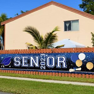 2023 Blue and White Graduation Banner Larger Senior Banner Yard Sign Lawn Outdoor Garden for Class of 2023 Graduation Decorations