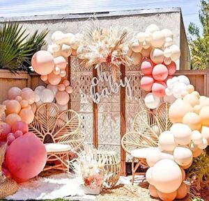 dusty rose pink nude peach neutral brown ivory white boho balloons balloon garland kit, boho neutral birthday wedding baby shower party decorations for girl