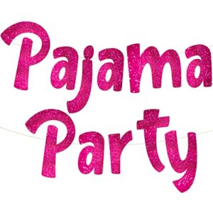 pajama party pink glitter banner – slumber party – pajama party – girls night in decorations, supplies, favors and gifts