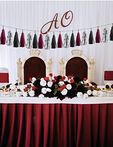 15PCS Burgundy Black Silver Grad Party Decoration Maroon Graduation Tissue Paper Tassel Garland Banner Party Streamer Backdrop Birthday Wedding Bridal Shower Decor