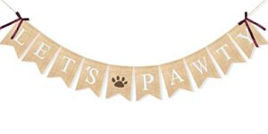 uniwish burlap let’s pawty banner dog birthday party decorations puppy pet dogs cats happy birthday paw print sign photo backdrop