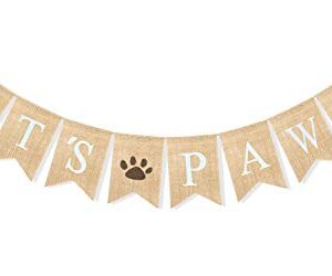 Uniwish Burlap Let’s Pawty Banner Dog Birthday Party Decorations Puppy Pet Dogs Cats Happy Birthday Paw Print Sign Photo Backdrop