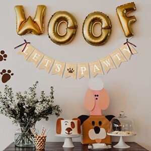 Uniwish Burlap Let’s Pawty Banner Dog Birthday Party Decorations Puppy Pet Dogs Cats Happy Birthday Paw Print Sign Photo Backdrop