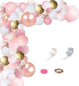 pink and gold balloons garland arch kit, 104pcs rose gold confetti and white metallic gold balloon for girl baby shower wedding birthday party decorations