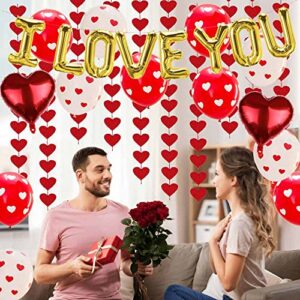 Valentine's Day Balloons Decoration Kit - I Love You Banner Heart Balloons Kit with Rose Petals Wedding Flower Decoration Love-Bear Red Heart Balloons for Valentine Day Party Decorations