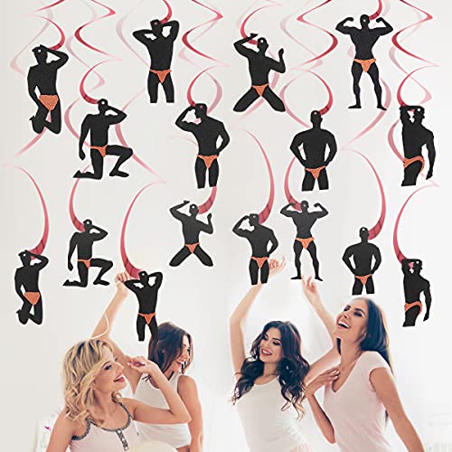 30Pcs Bachelorette Party Hanging Swirls Decorations, Rose Gold Male Dancer Hen Party Supplies, Bridal Shower Dirty & Naughty Bachelorette Party Decor for Women