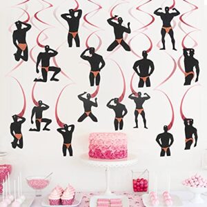 30Pcs Bachelorette Party Hanging Swirls Decorations, Rose Gold Male Dancer Hen Party Supplies, Bridal Shower Dirty & Naughty Bachelorette Party Decor for Women