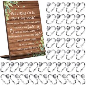 put a ring on it bridal shower game with 100 pcs metal fake rings, rustic greenery bridal shower favors not say bride rules wedding shower games wooden bridal shower gifts for guests (silver)