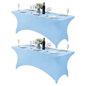 hezuzo 2pack spandex table cover for 6ft table universal fitted stretch tablecloth for party, banquet, wedding and events-blue mist