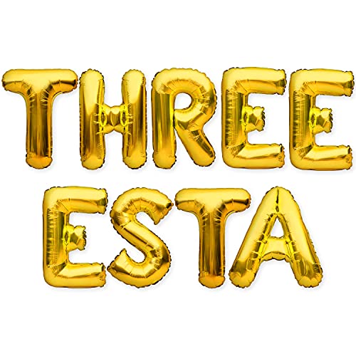 PartyForever Gold Three Esta Foil Balloon Banner Fiesta Themed 3rd Birthday Party Decoration and Supplies