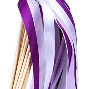 30pcs Ribbon Stick Wands Party Streamers for Wedding Party Activities (Purple)