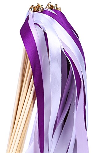 30pcs Ribbon Stick Wands Party Streamers for Wedding Party Activities (Purple)