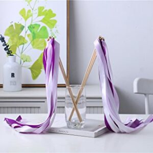 30pcs Ribbon Stick Wands Party Streamers for Wedding Party Activities (Purple)