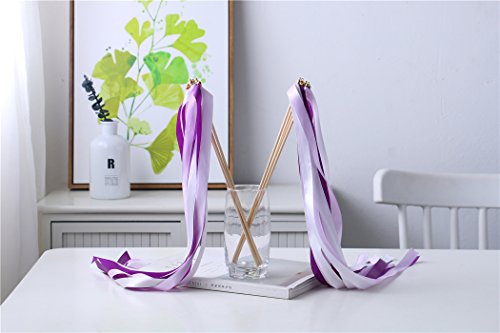 30pcs Ribbon Stick Wands Party Streamers for Wedding Party Activities (Purple)