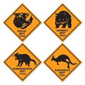 beistle 54306 outback road sign cutouts-4 pcs, 14” 13” .1”, yellow/black